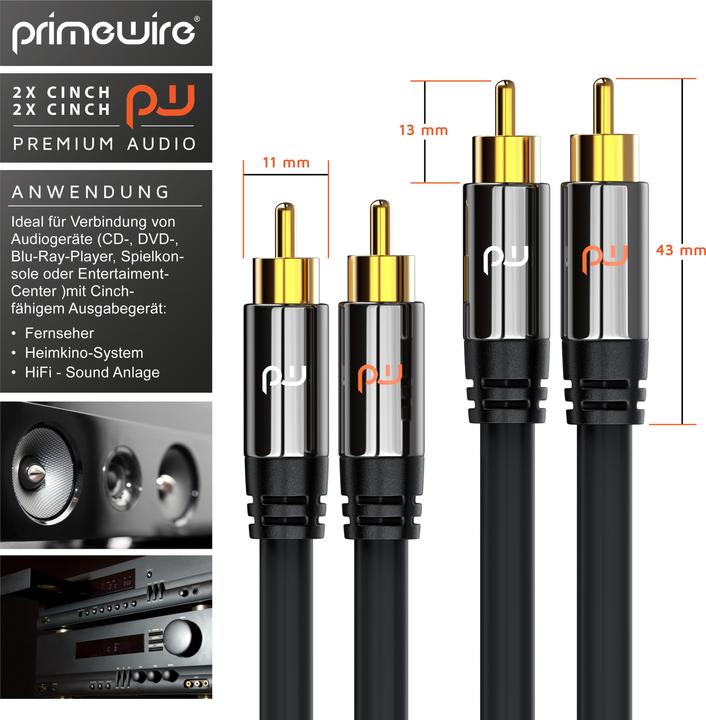 Actual product image Primewire Stereo Cinch Audio Cable, RCA, HiFi Audio Cable multiple shielded, 2x Cinch to 2x Cinch (2 m, Cinch)