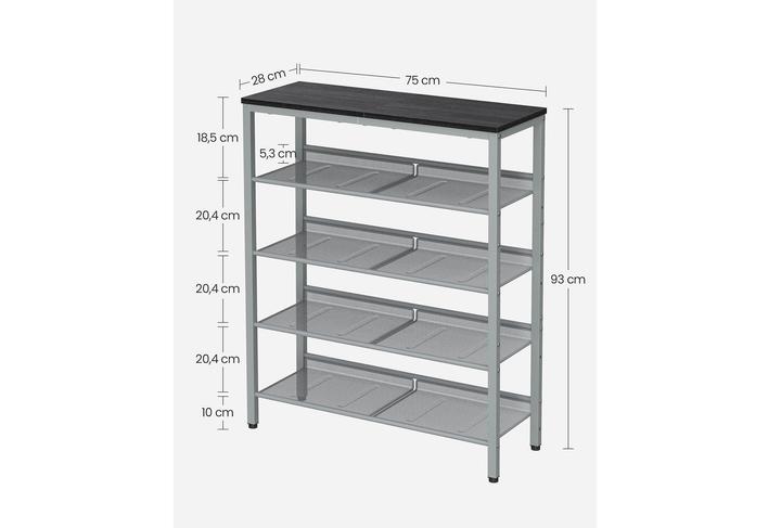 Image du produit Vasagle Étagère à chaussures argentée, noire 75,0 x 28,0 x 93,0 cm