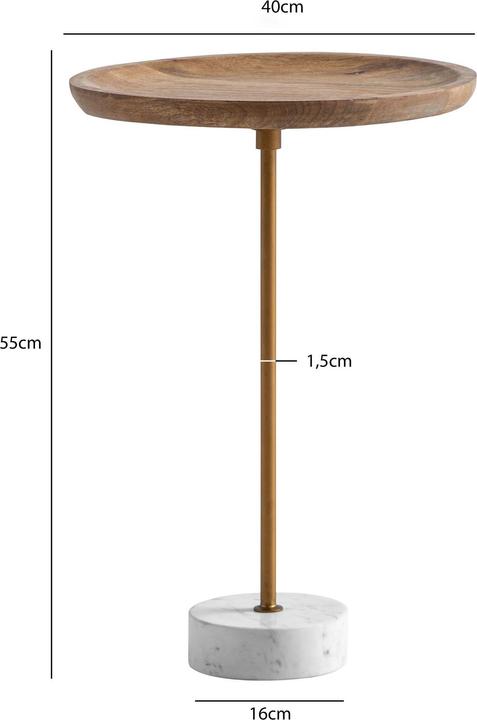Actual product image FineBuy Beistelltisch Anstelltisch Massivholz Marmor Ø 40 cm Wohnzimmertisch (40 x 40 x 55 cm)