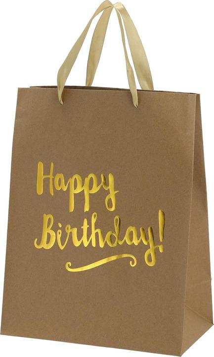 Immagine prodotto Natura Punto Sacchetto regalo di buon compleanno in carta kraft con manico e scritta dorata, 27 x 34 x 15 cm (Borsa da regalo)