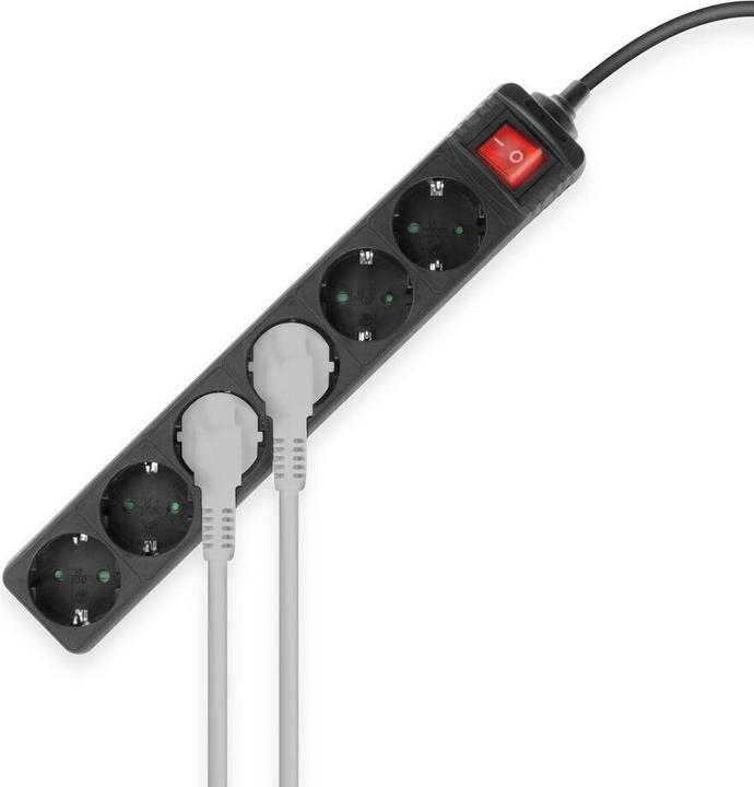 Immagine prodotto Ciabatta elettrica con interruttore illuminato, 6 prese, 3 m, nero (6 x, CEE 7/3, 3 m)
