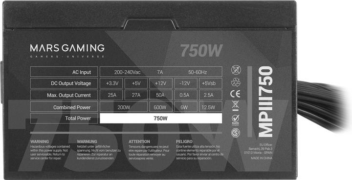Produktbild Mars Gaming Alimentation ATX MPIII - 750W (Noir/Rouge) (750 W)