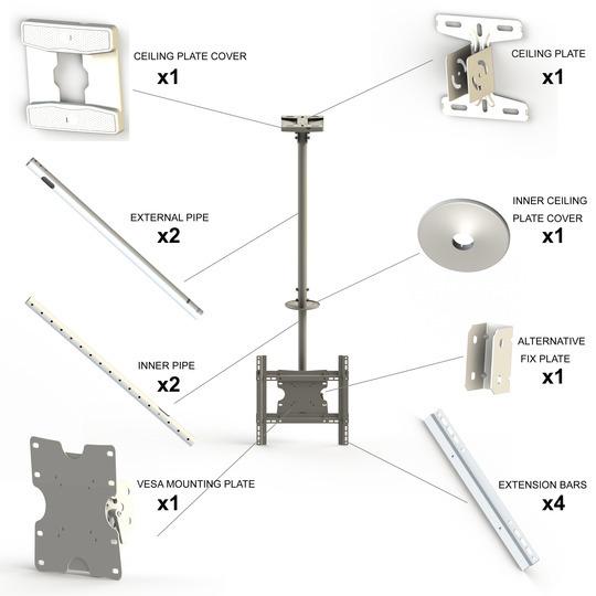 Produktbild Multibrackets Deckenhalter 32" - 70", Metall, weiss, max 30 kg (Decke, 55", 30 kg)
