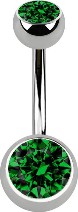 Star Piercing Banane silber mit zwei Kugeln silber Kristall grün (ohne Messing, Titan G23)