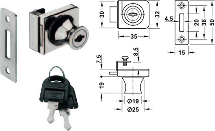 Actual product image VCM Showcase lock glass door lock Sicha (3 x 3 x 3 cm)