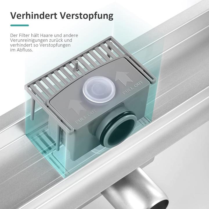 Produktbild Emke Duschrinne Edelstahl, Bodenablauf Komplettset Siphon mit Geruchsstop, Haarsieb, 800cm (800 mm)