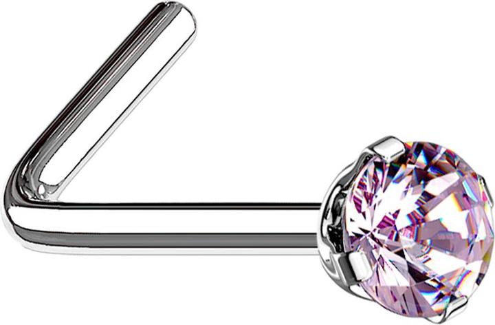 Actual product image Star Piercing Nose stud angled silver round crystal pink set (Surgical steel 316L)