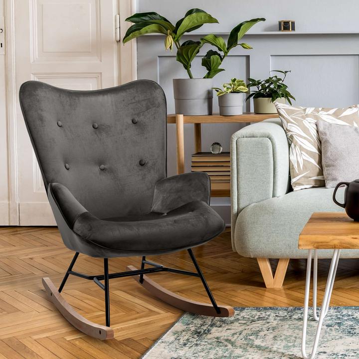 Image du produit CLP fauteuil à bascule Sanka velours, gris foncé