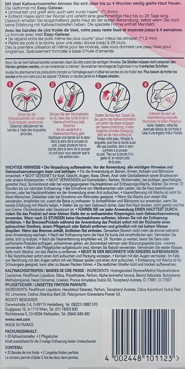 Actual product image Veet Cold wax strips sensitive skin Pure for legs & body (446.50 ml, 20 x, 76 g)