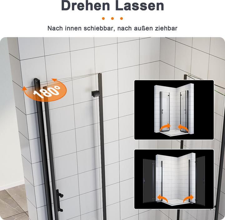 Produktbild SONNI Eckeinstieg, Duschkabine, 80 x 80 cm, schwarz, Falttür, 180 Grad, Nano-6 mm, Glas, Faltdusche (120 cm, 120 cm, 195 cm)