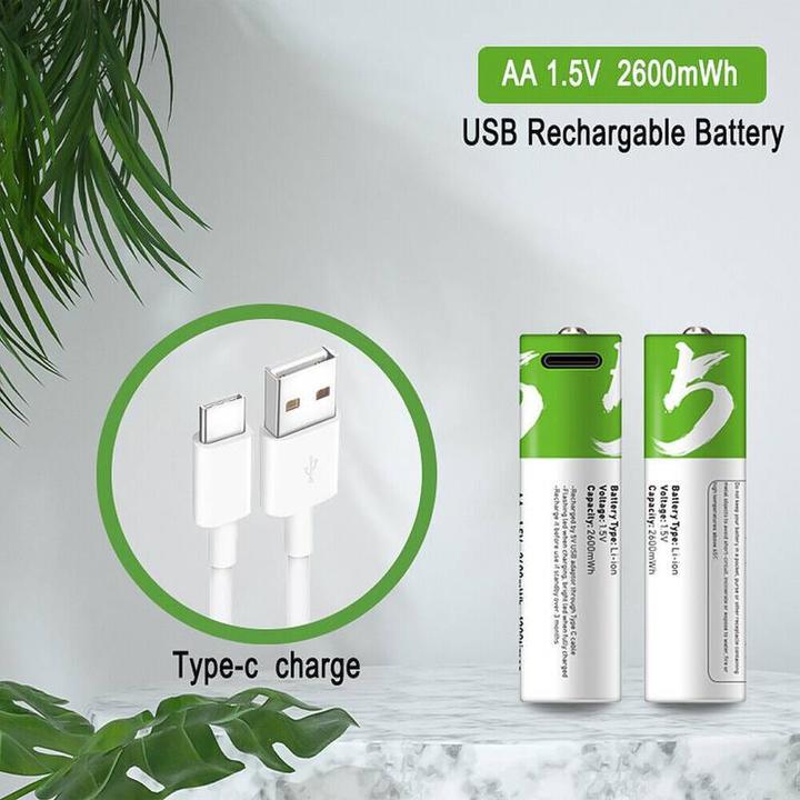 Produktbild PhoneLook Pack von 4 AA Lithium-Ionen-Batterien wiederaufladbar mit USB-C (Kabel inbegriffen) (4 Stk., AA)