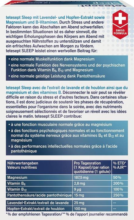 Nutritional values and ingredients Tetesept Sleep (32 Piece, Capsules, 41 g)
