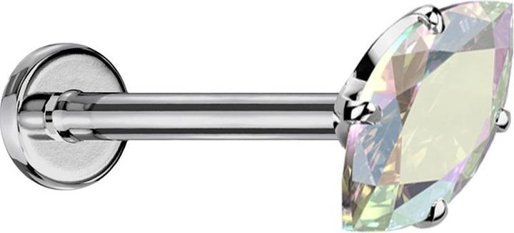 Star Piercing Micro Threadless Labret silber mit Oval Kristall multicolor gefasst (ohne Messing, Titan G23)