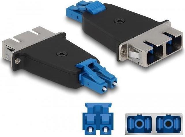 Produktbild Delock LWL Hybrid Kupplung LC Duplex Stecker zu SC Duplex Buchse blau (CAT6, 0.07 m)