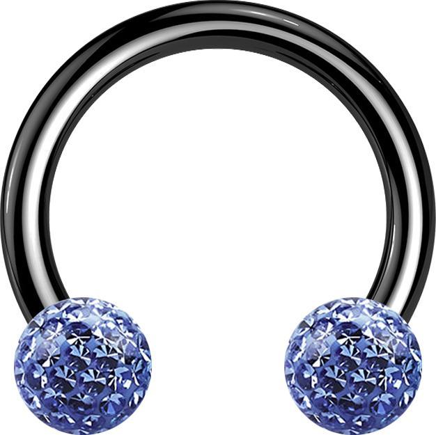 Star Piercing Circular Barbell schwarz mit zwei Kristall Kugeln hellblau Epoxy Schutzschicht (Titan G23, ohne Messing)