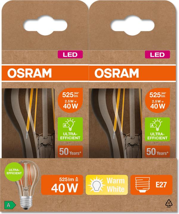 Produktbild Osram Led Filament Classic A (E27, 2.50 W, 525 lm, 1 x, A)