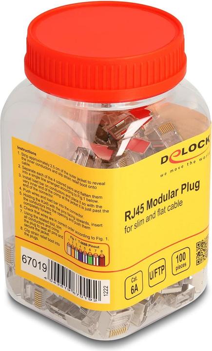 Immagine prodotto Delock Spina modulare RJ45 Cat.6A per cavi sottili e a nastro Set da 100 (Connettore del cavo di rete)