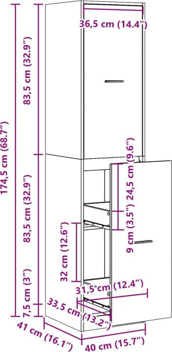 Produktbild VidaXL Apothekerschrank Ausziehschrank Hochschrank Allzweckschrank Sonoma-Eiche