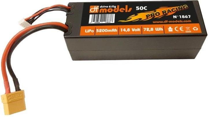 Produktbild DF-Models Lipo Akku 14.8 Volt 5200mAh 50C XT90 eckig (14.80 V, 5200 mAh)