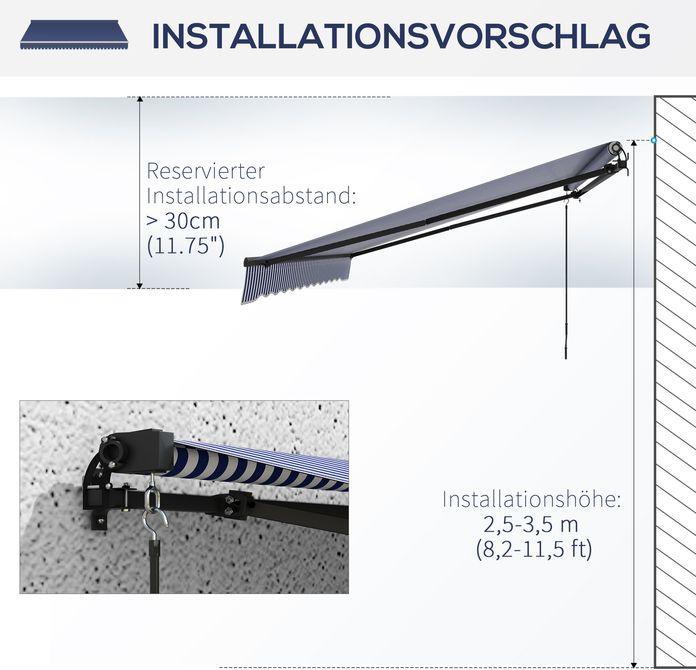 Produktbild Swisshandel24 3,5x3 m Markise Wandmontage Balkonmarkise mit Handkurbel, Sonnenschutz, Sonnendach Alu Blau+Weiss (2.90 m)