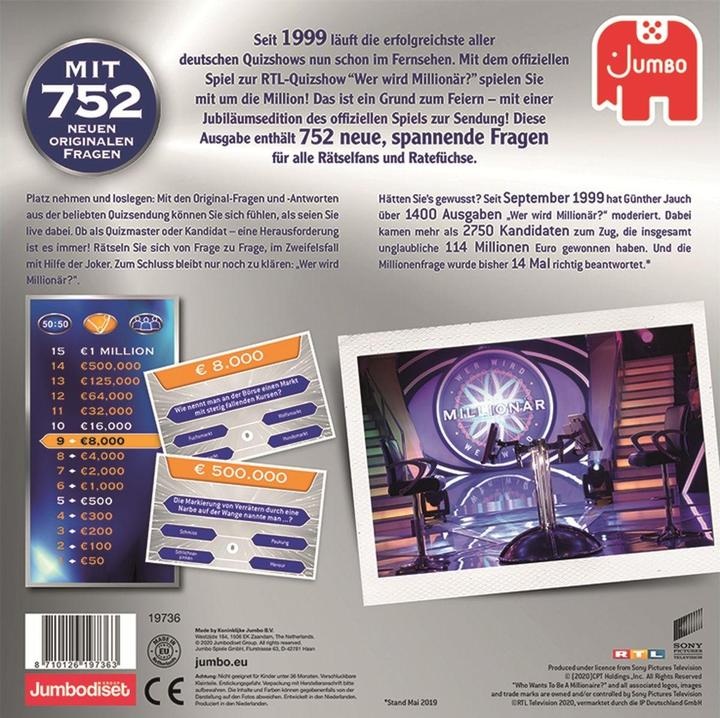 Immagine prodotto Jumbo Chi vuole essere un milionario 20 J, d 20 anni edizione anniversario, da 12 anni, 2-5 giocatori (Tedesco)