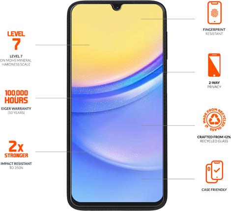 Actual product image Eiger Mountain Glass Black (1 Piece, Samsung Galaxy A15, Samsung Galaxy A15 5G)