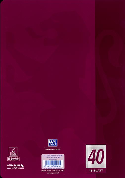 Produktbild Oxford Schulheft, A4, Lineatur 40 (A4, Kariert, Weicher Einband)