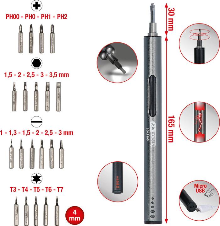 Produktbild KS Tools Werkzeuge-Maschinen GmbH Feinmechanik-USB-Akku-Schraubendreher (500.7195)