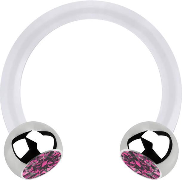 Star Piercing Micro Circular Barbell transparent mit zwei Kugeln silber Kristall pink (Chirurgenstahl 316L, Bioflex, ohne Messing)