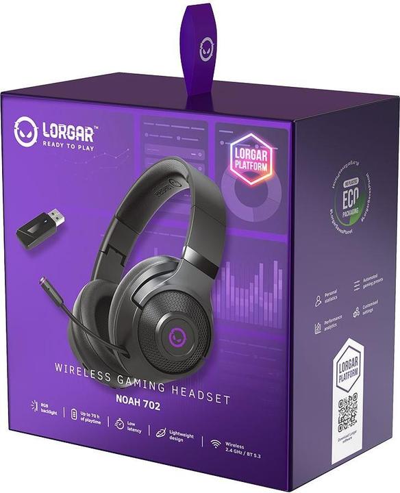 Produktbild Lorgar Kopfhörer mit Mikrofon Noah 702, Wireless Gaming Headset, schwarz