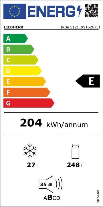 Energie-Label Liebherr Integrier-Kühlschrank EURO-Norm Plus IRBe 5121 LHD (275 l)