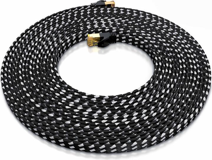 Produktbild Primewire CAT 7 Netzwerkkabel Flach Baumwollmantel - LAN Patchkabel Datenkabel - Flachbandkabel - Verlegekabel (U/FTP, CAT7, 10 m)
