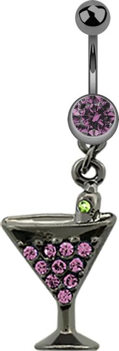 Produktbild Star Piercing Banane schwarz mit Anhänger Cocktail und Kristall hellviolett (Chirurgenstahl 316L, ohne Messing)