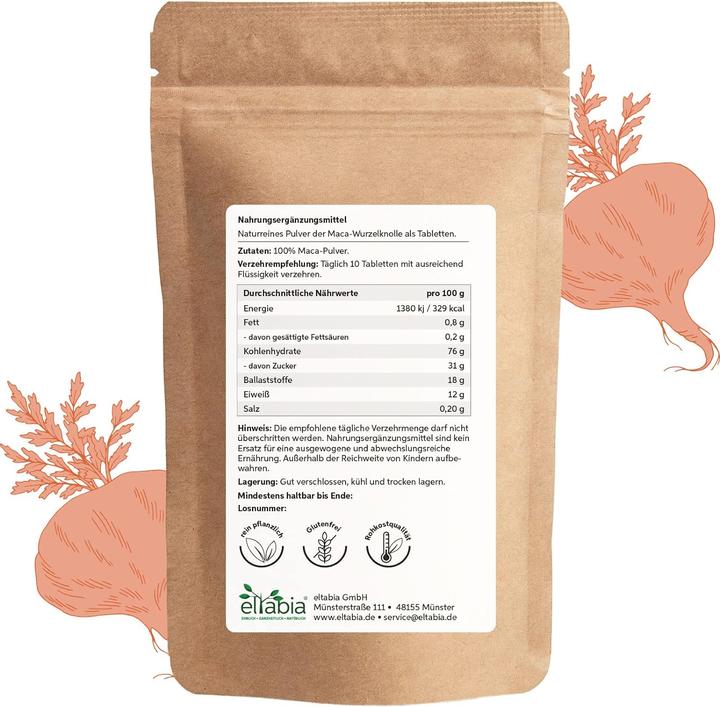 Immagine prodotto Eltabia Compresse di maca dal Perù | Qualità premium di cibo crudo (400 Pezzo/i, Pillole)