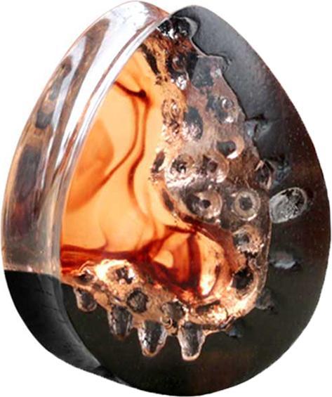 Actual product image Star Piercing Ebony Flared Plug Drops Flames Epoxy Orange (without brass, Organic)