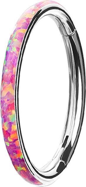 Produktbild Star Piercing Micro Segmentring klappbar silber seitlich Opal streifen pink (Chirurgenstahl 316L, ohne Messing)