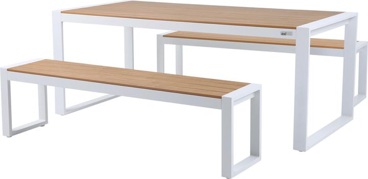 Immagine prodotto Axi Tavolo da giardino Tony con 2 panchine bianco con polipropilene in finitura teak (190 cm)