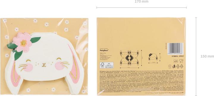 Immagine prodotto Partydeco Tovagliolo coniglietto di Pasqua 20 pezzi, rosa/bianco (20 x, 15,5 x 1 x 17,5 cm)