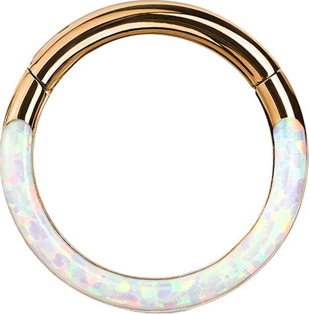 Star Piercing Micro Segmentring klappbar rosegold front Opal streifen weiss (ohne Messing, Chirurgenstahl 316L)