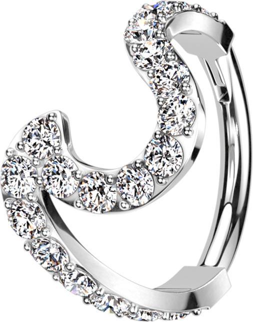 Star Piercing Micro Segmentring klappbar silber Welle mit Kristallen (Chirurgenstahl 316L, ohne Messing)