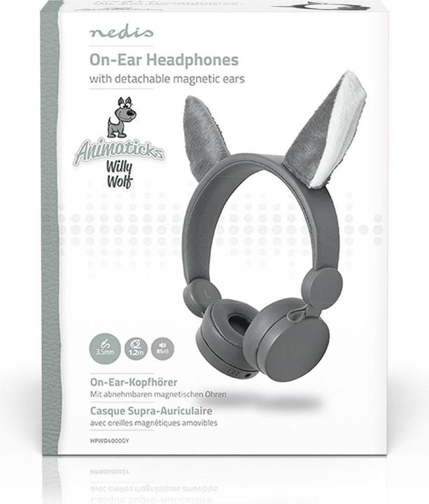 Actual product image Nedis On-ear headphones with cable On-ear headphones with cable 3.5 mm cable length: 1.20 m 85 dB Grey (Cable)