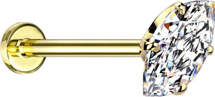 Star Piercing Micro Threadless Labret vergoldet mit Oval Kristall silber gefasst (ohne Messing, Titan G23)