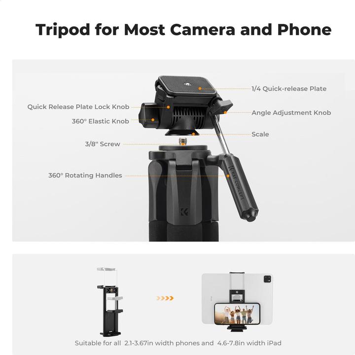 Actual product image K&F Concept S255A3+BV01 Magnesium Aluminum Alloy Tripod (Metal)