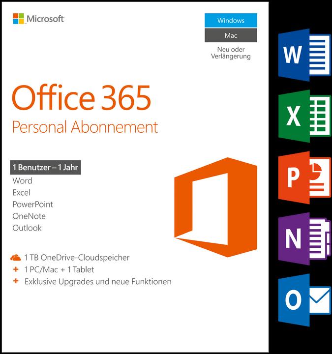 Produktbild Microsoft Office 365 Personal (1 User, 12 Monate)
