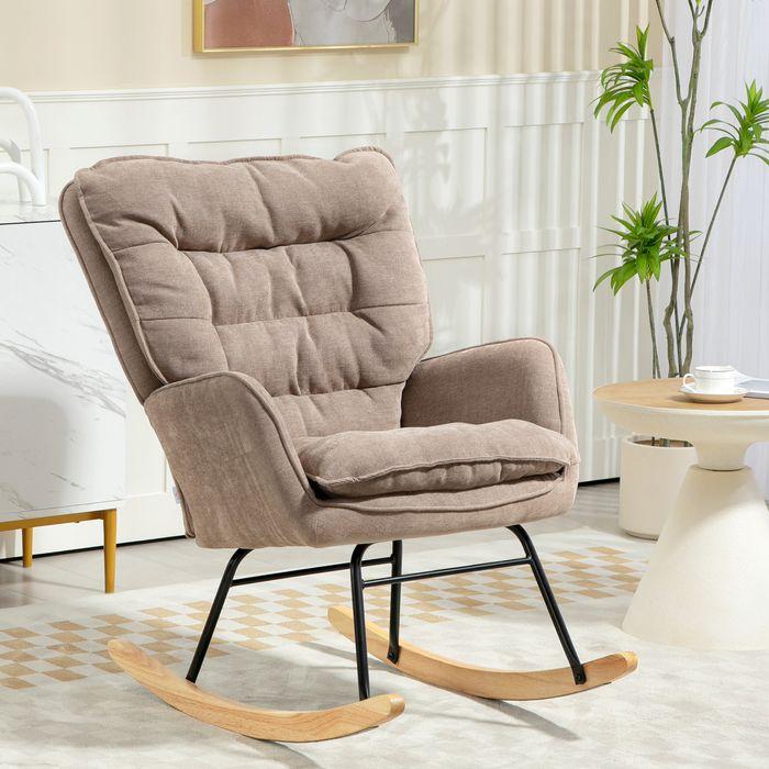 Produktbild Swisshandel24 Schaukelstuhl Armlehnsessel mit Chenilleoptik für Schlafzimmer, bis 12kg, braun