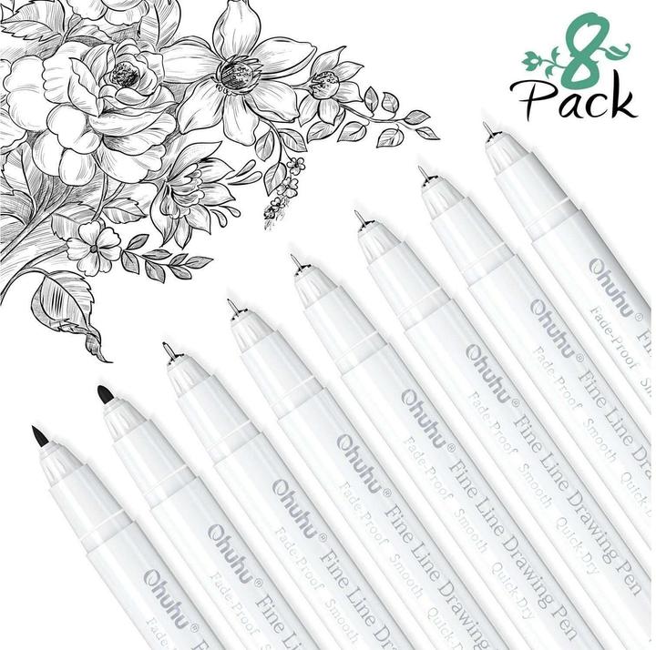 Immagine prodotto Ohuhu Penne da disegno Fineliner (Nero, Bianco, 8 x)