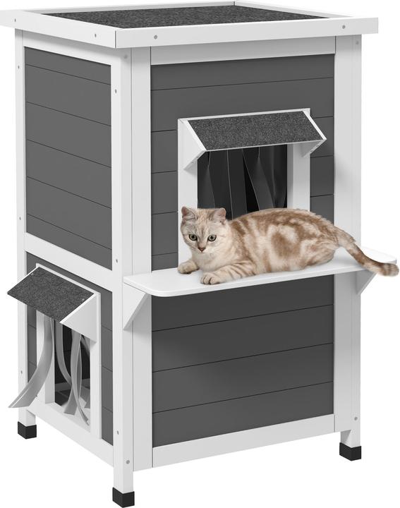 Immagine prodotto PawHut Casetta per gatti con 2 livelli e tenda (Gatto)