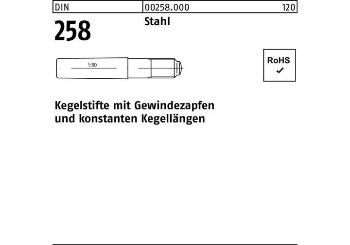 Produktbild Kegelstift DIN 258 m.Gewindezapfen 8 x 75 Stahl DIN 258