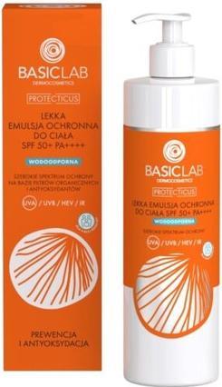 Actual product image BasicLab BASICLAB Protecticus lekka emulsja ochronna do ciała SPF50+ PA+++++ Prewencja i Antyoksydacja 300ml (Suntan cream, SPF 50+, 300 ml)