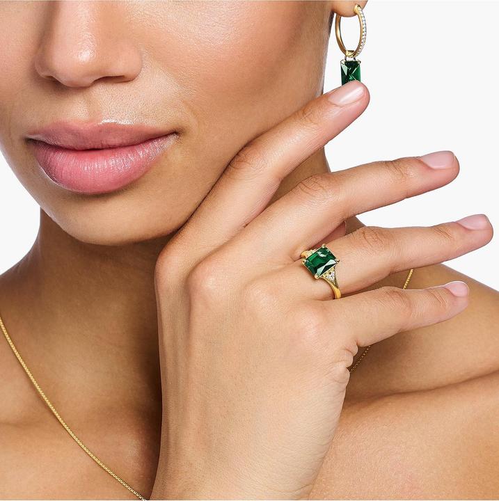 Image du produit Thomas Sabo Bague avec pierres vertes et blanches plaquées or (54, Argent 925)